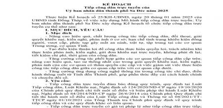KẾ HOẠCH Tiếp công dân trực tuyến của Uỷ ban nhân dân thành phố Sa Đéc năm 2025 KẾ HOẠCH Tiếp công dân trực tuyến của Uỷ ban nhân dân thành phố Sa Đéc năm 2025